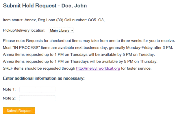 Example of request form