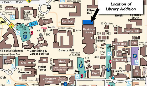 Campus map showing site of the library addition