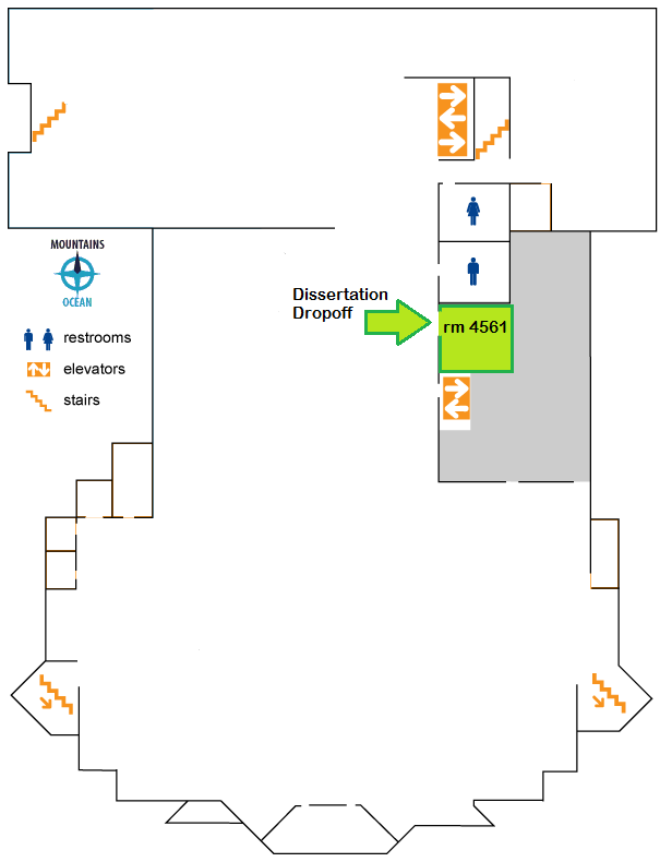Map of Davidson Library's 4th story indicating dissertation dropoff location.