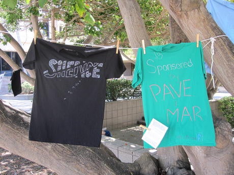 Two t-shirts on display 