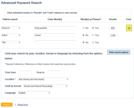 Combine search terms and limit by date, location, document type, and language.