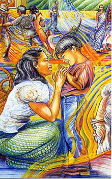SANTUARIO/SANCTUARY, detail of mother and son, mixed media preparatory drawing, 
