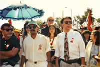 Photograph of Dan Guerrero at funeral of Cesar Chavez, 1993