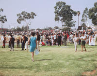Peaceful gathering of demonstrators at Belvedere Park, East Los Angeles, 1970