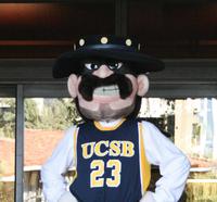 Ole, the UCSB mascot, poses at the entrance