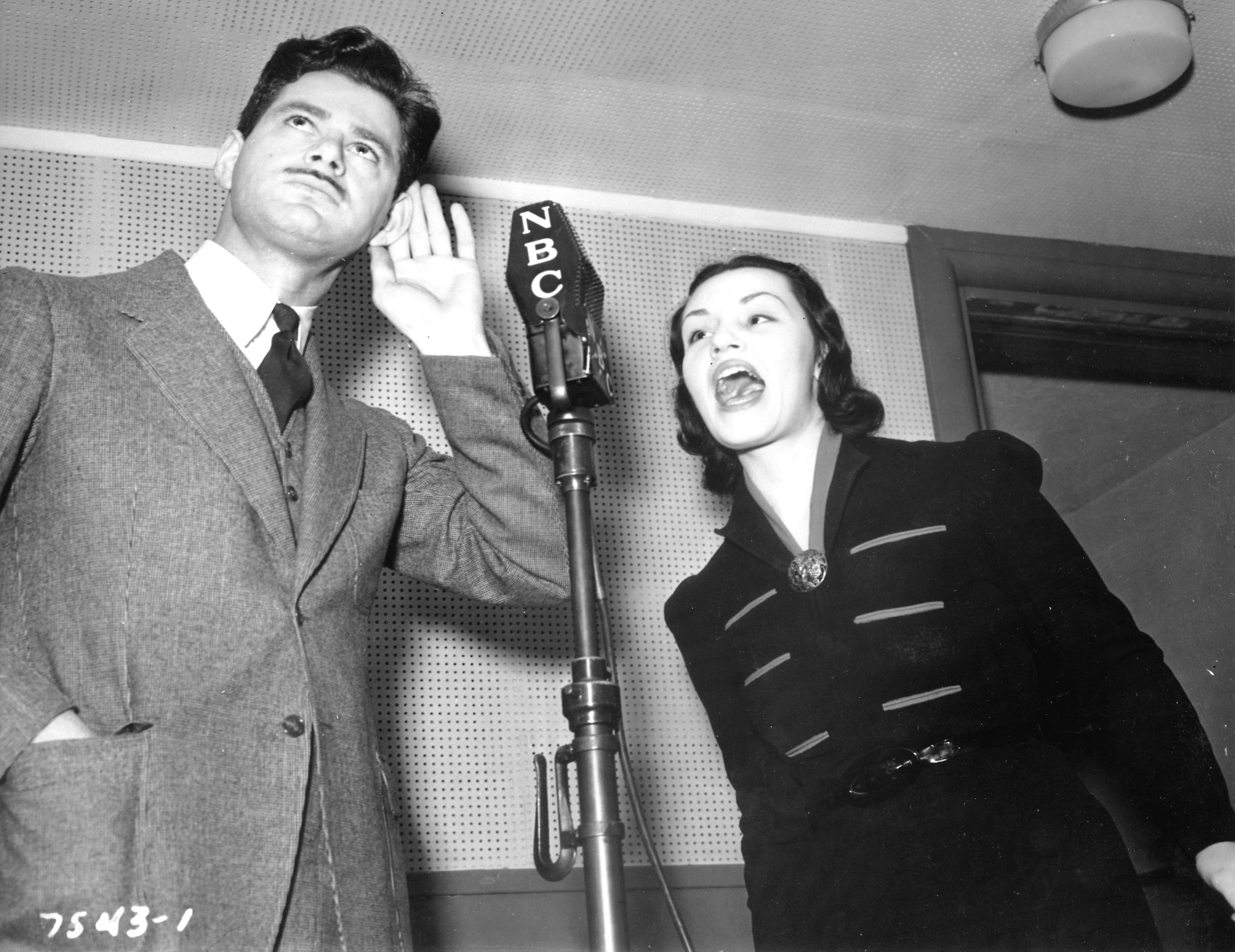 Norman Corwin and actress Peggy Burt on the “Magic Key of RCA” program. Circa late 1930s. Image rights: Diane Corwin Okarski.