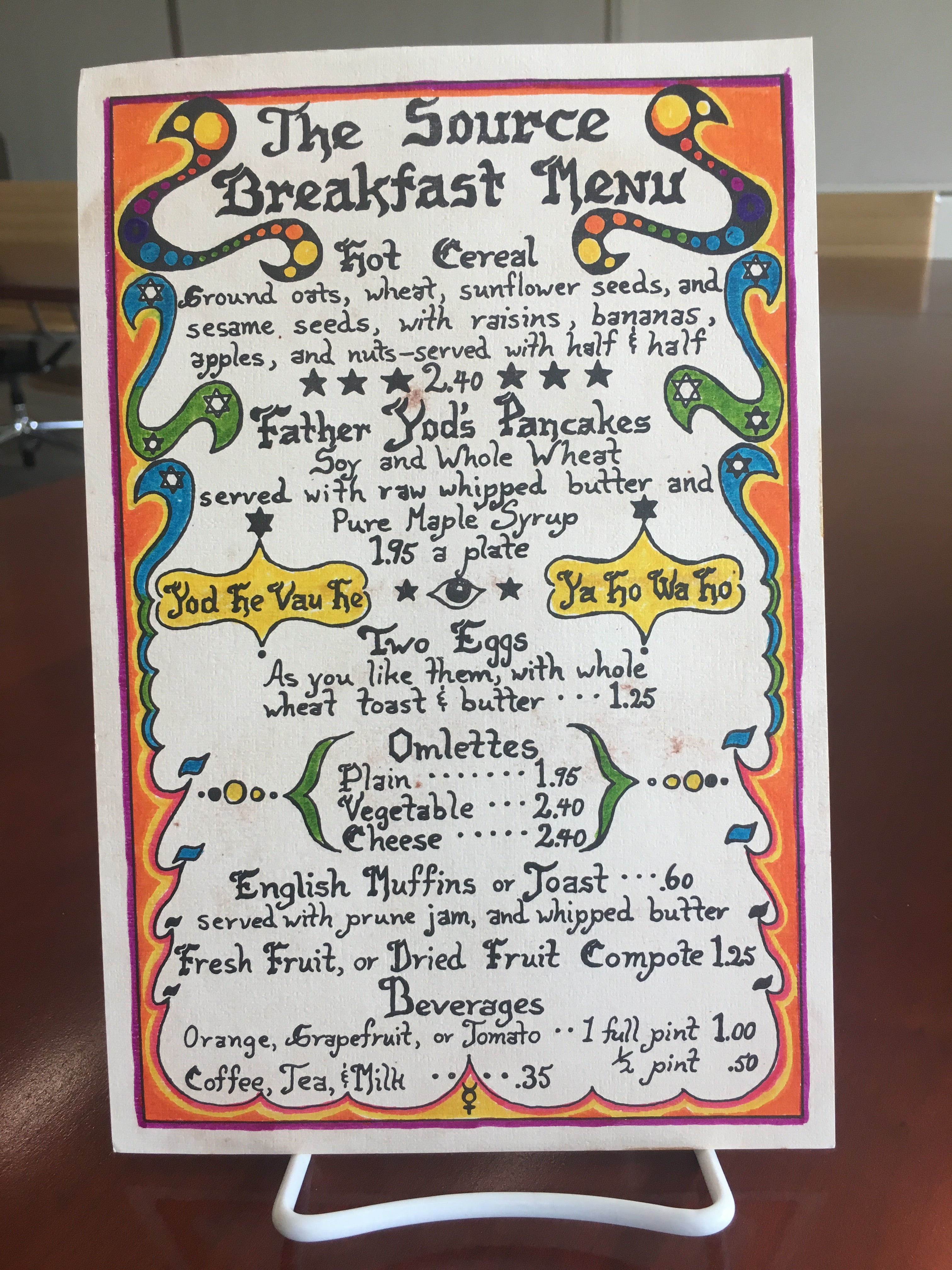 The Source Breakfast Menu