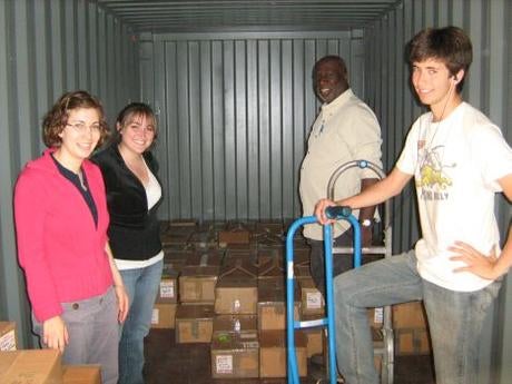 Library staff begin the unloading process 