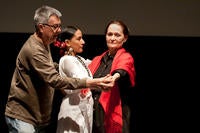 Photograph of Dan Guerrero directing Still Life with Beth Grant & Zilah Mendoza