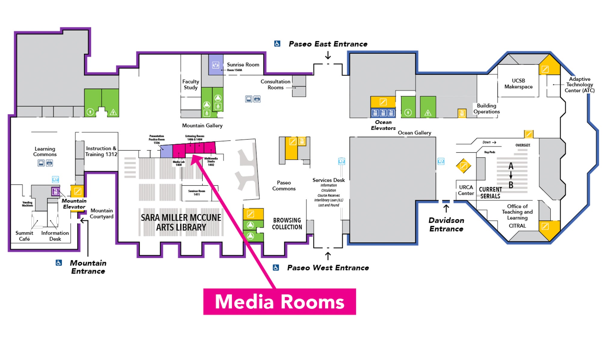 The Media Rooms are located in the Library, 1st Floor, Mountain Side by reservation only.