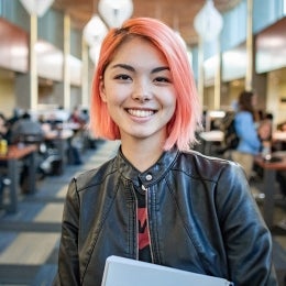 Female student smiling in Library