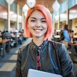 Female student smiling in Library 