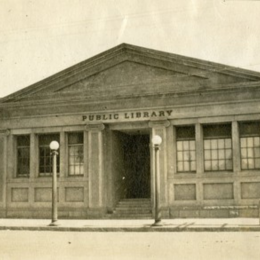 Historic photo of the exterior of the first Santa Barbara Public Library 