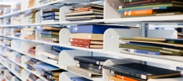 Image of books on library shelves