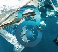 Open lock icon superimposed over pollution underwater in the ocean