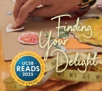 A hand attaching collage to board with the text Finding Your Delight
