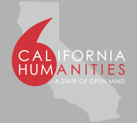 California Humanities logo over outline of California