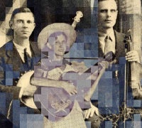 Illustration made from black/white photos of several musicians