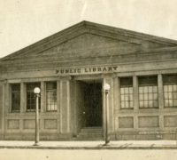 Historic photo of the exterior of the first Santa Barbara Public Library 