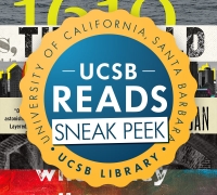UCSB Reads 2021 logo on top of book spines