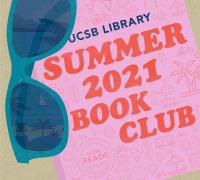 Sunglasses next to book on the sand with text that reads, "Summer 2021 Book Club"
