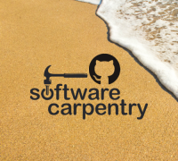 Software Carpentry Logo of hammer with beach in background