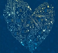 A circuit board heart with UC campus names