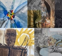 Trianon press reproductions of artwork from Peter Kendal Bushe, William Blake, and Ben Shahn.  