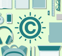 Illustration of a grid of items around a copyright symbol