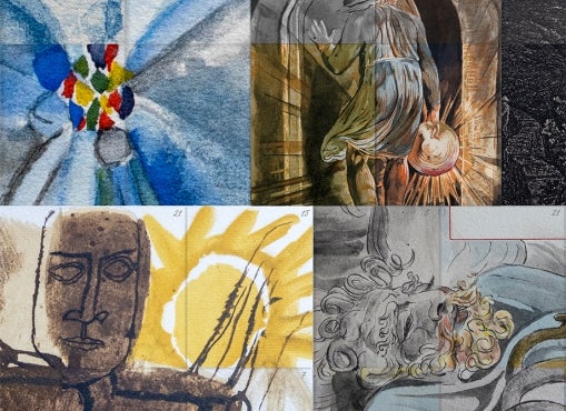 Trianon press reproductions of artwork from Peter Kendal Bushe, William Blake, and Ben Shahn.  