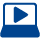Stylized navy laptop with navy Play icon on white screen